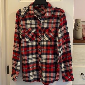 Flannel button up. Red/navy/white. Size M